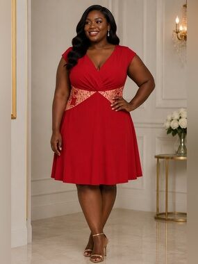 J’Adore Evening Red Embroidered Cocktail Dress BNWT Size 18